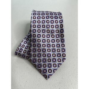Peebles Executive Collection Purple Geometric Pattern 100% Silk Designer Tie